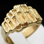 MN-4 Mens 14mm Wide Diamond Cut Nugget 14k Gold Layered Ring